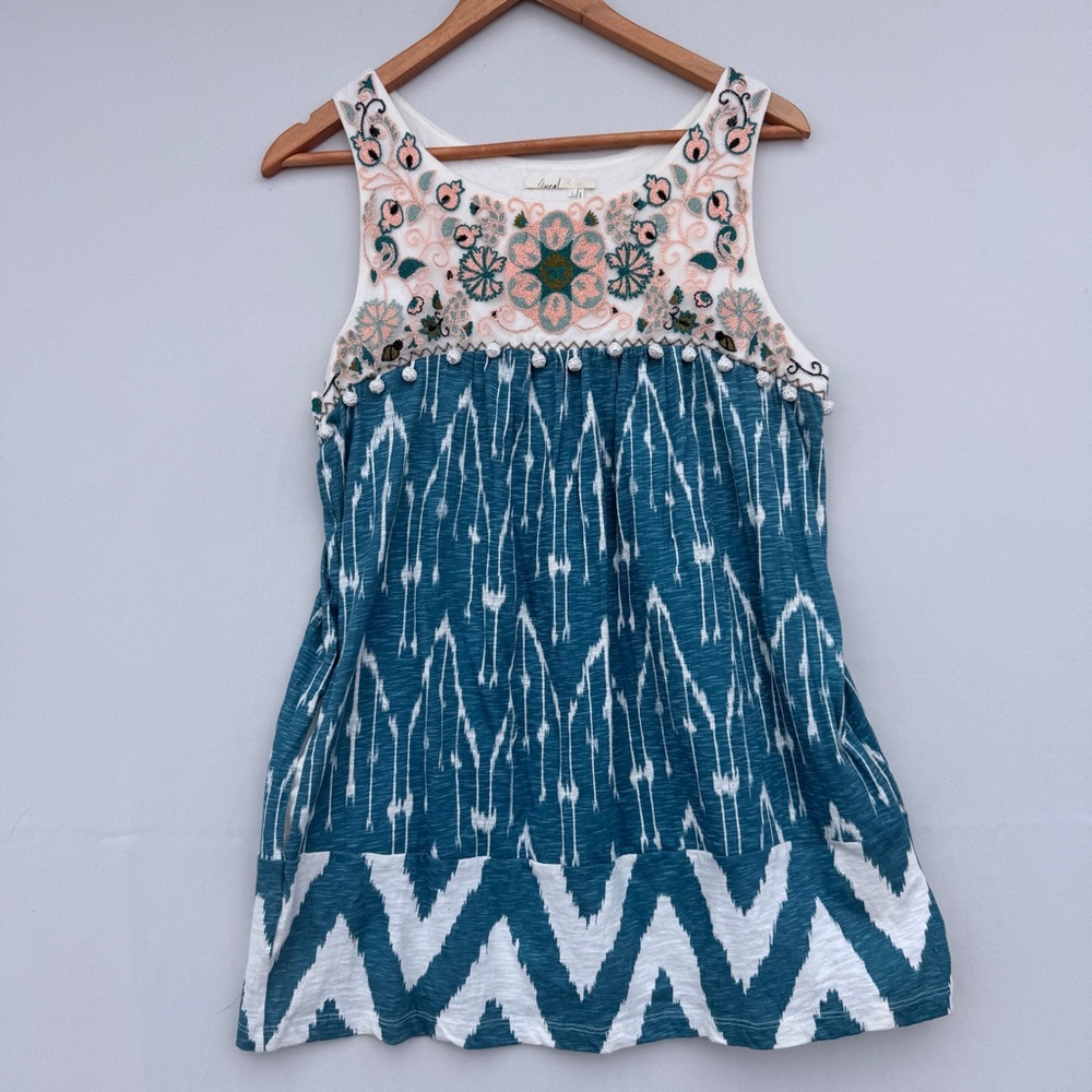 Anthropologie | Floreat Cascata Pom Pom Embroidered Tunic Top | Small